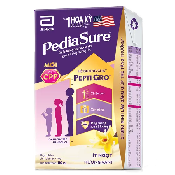 Thực phẩm dinh dưỡng y hoc̣ cho trẻ 1-10 tuổi : Pediasure hương vani 110ml